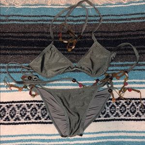 Sexy Gray Boho Bikini Swimsuit Medium 🖤